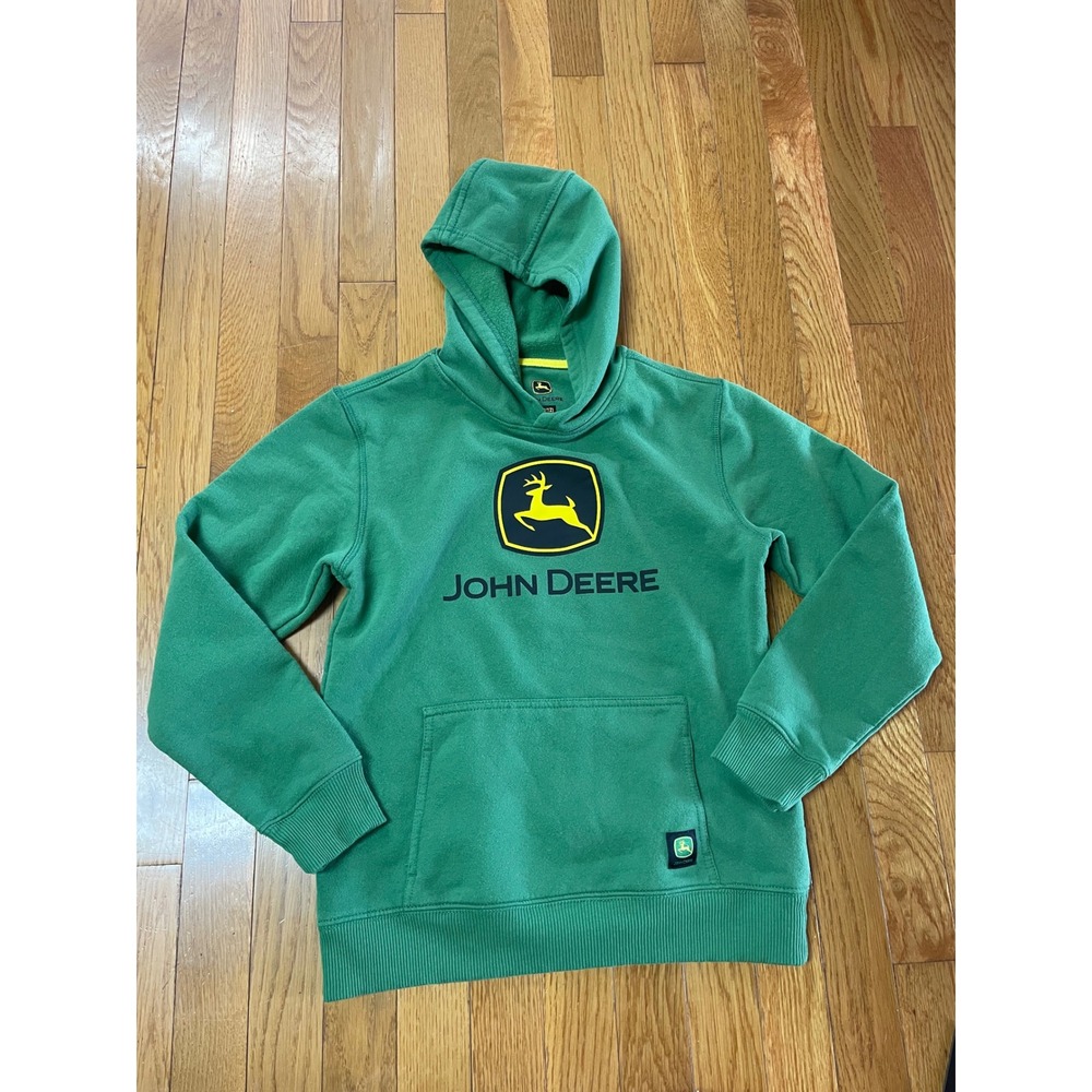 John Deere Youth Green Logo Graphic Hoodie Sweatshirt Size L 10/12